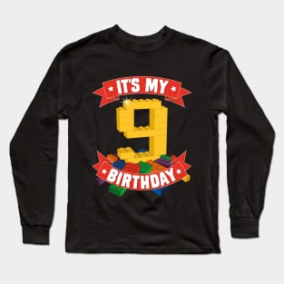 It's My Birthday 9th Years Old Block Building Boys Girls Long Sleeve T-Shirt